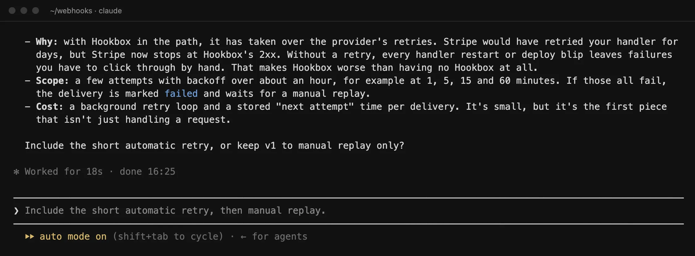 Being in the path stops the provider retrying, so Hookbox needs its own retry
